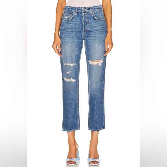 GRLFRND Karolina High Rise Straight Jean Ellis Island Blue Size 26